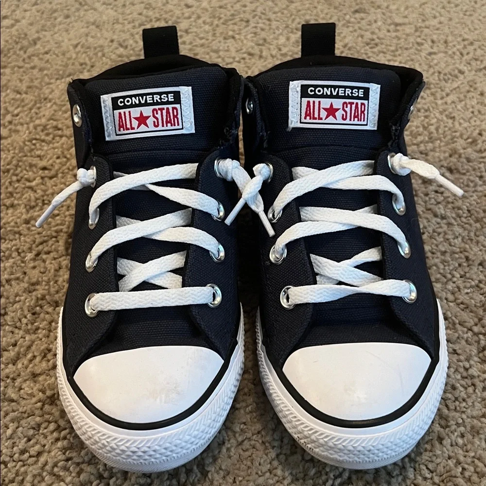 Converse Chuck Taylor All Star Youth Boy's Mid Top Shoes Size 3 Navy Blue/Black